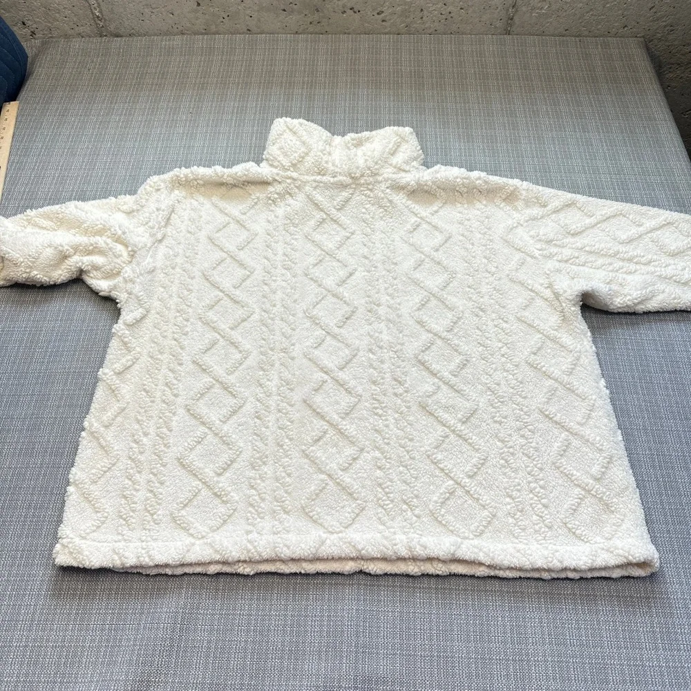 Cozy Teddy Fleece Pullover Womens XXL Ivory Sweater Cable Knit Plush Eddie Bauer